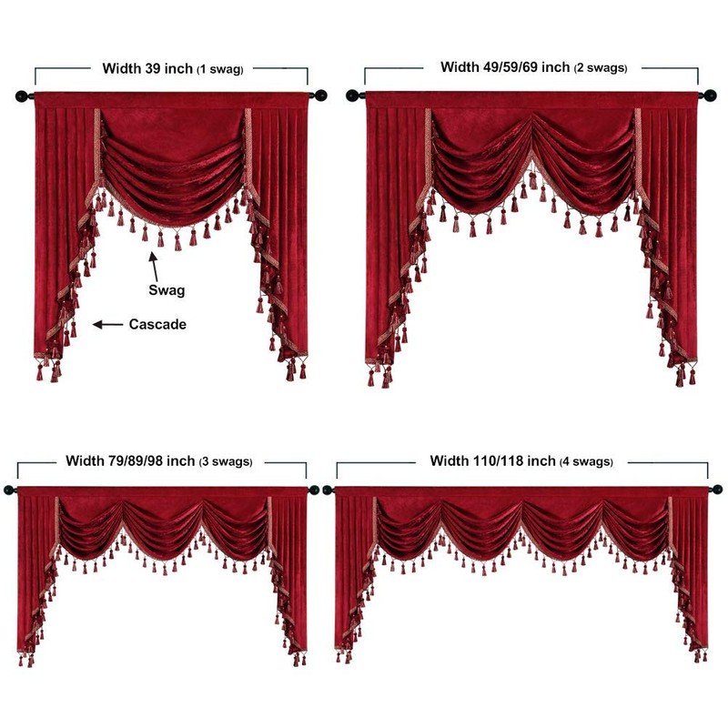 ELKCA Thick Chenille Window Curtains Valance for Living Room Burgundy