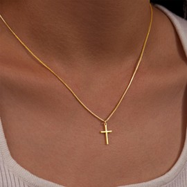 Inerney Gold Chunky Cross Necklace for Women, Dainty 14K Gold Cross Pendant Choker Necklace Simple Trendy Jewelry Chain Religious Christian Faith Jewelry Gifts for Easter Christmas Mother’s Day