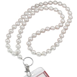cutylight Pearls Beaded Lanyard Women, ID Badge Holder Cute Beaded Neck Strap for Women, Elegant Faux Pearl Chain for Keys, Work, Office, Teachers, Students, Gift Idea (pearl lanyard)