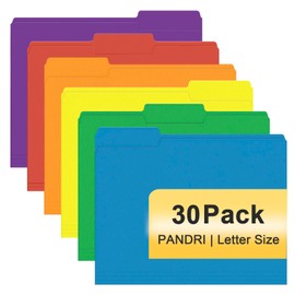 File Folder, PANDRI 30 Pack Colored File Folder, 1/3 Cut Tabs, Letter Size, Assorted 6 Colors Filing Folder for Office School Business