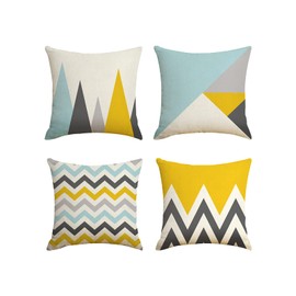 Andiker Square Pillow Covers 4 Packs 45cm x 45cm, 18'' x 18'' Decorative Linen Cushion Covers with Invisible Zipper, Durable Geometric Pillowcases for Living Room Sofa Bedroom