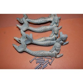 Southern Metal Set of 8, Mermaid Drawer Pulls Solid Cast Iron Bronze-Look, 4 3/8 inch Center - 7 inch Long, HW-54