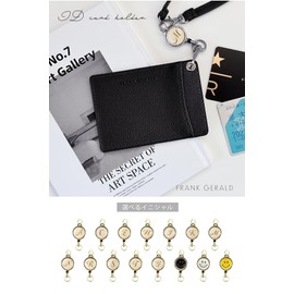 FRANK GERALD Pass Case, Reel Included, Commuter Pass Case, ID Card Holder, Employee ID Card Holder, With Strap, Thin, Raised Logo, For Work or School Commutes, Women's, Men's, Black [Gold Initial:S]