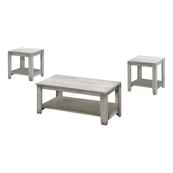 Monarch Specialties 7880P Table, 3pcs Set, Coffee, End, Side, Accent, Living Room, Laminate, Grey, Transitional Set-3Pcs Industrial, 42" L x 20.5" W x 17" H