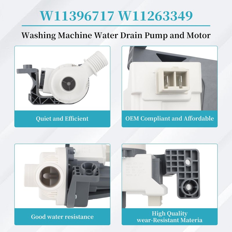 W11396717 W11263349 Washer Drain Pump Assembly Compatible with Whirlpool Maytag