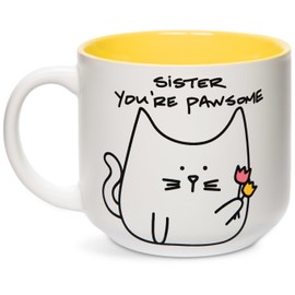 Pavilion Gift Company Blobby Cat, Funny Cat Sister You're Pawsome Mug, 18 oz, Yellow