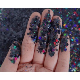 Black Face & Body Glitter - Chunky Glitter - Uses Include: Holidays, Cheerleading, Festival, Rave, Hair, Makeup, Face, Body, Nails, Resin, Arts & Crafts, Resin, Tumblers, Bath Bombs