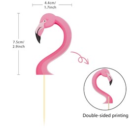 24Pcs Flamingo Cupcake Topper, Tropical Cupcake Toppers, Aloha Cupcake Decorations for Luau Hawaiian Theme Baby Shower Birthday Wedding Party Supplies (Flamingo)