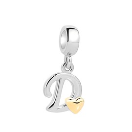 Symretie Women's 925 Sterling Silver Charm Pendant Letter A-Z Beads Charms with Yellow Heart Compatible with European Bracelets and Necklace, Silver