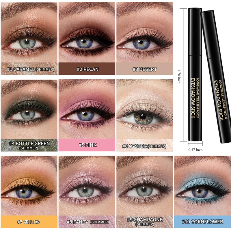 Wugbc Shimmer Eye Shadow Stick, Cream Eyeshadow Stick Long-Lasting Crease-Proof