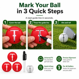 AETUXU Impact Ball Liner Golf,Golf Ball Marker with Marking Pen,3Pack Plastic Golf Ball Marker Stencil for Improved Putting Accuracy Usga Legal Training Aid,Fits All Balls.