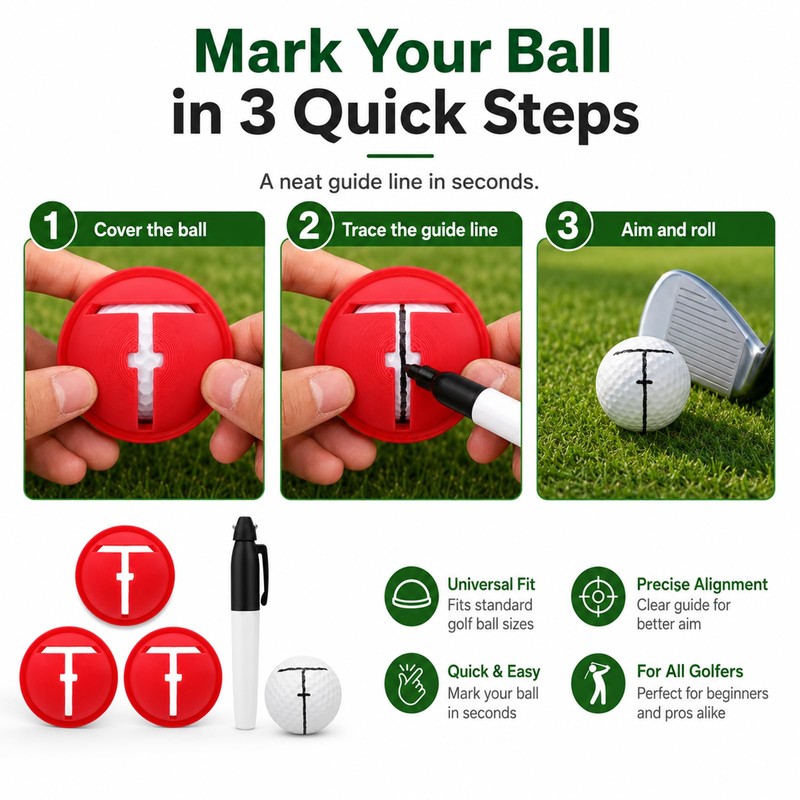 AETUXU Impact Ball Liner Golf,Golf Ball Marker with Marking Pen,3Pack