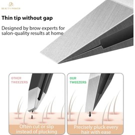 Beauty Power Professional Tweezers in Case - Slant, Durable Lightweight German Stainless Steel, Ultra Precision Tweezers for Eyebrows, Facial Hair, Chin, and Ingrown Hair Removal - Gift (Matte Grey)