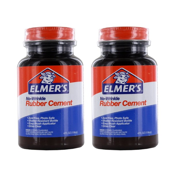 Elmer's No-Wrinkle Rubber Cement, Acid-Free, 4 Oz Bottle, Pack of 2