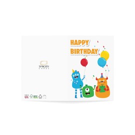 Kids Monster Birthday Card - Fun and Colorful Design - 6 x 8 Inch - Made in UK - Includes Envelope - Blank Inside - Sustainable Materials