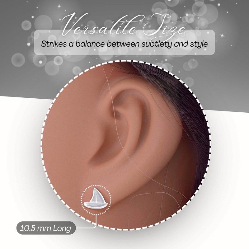 925 Sterling Silver Ladies Nautical Sailboat Stud Earrings Sail Boat