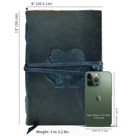 LUXEORIA Heart Journal for Women and Men, Handcrafted Leather Journal for Writing Womens, Leather Sketchbook, Travel Diary with Unlined Deckle Paper, Dark Blue 8x13