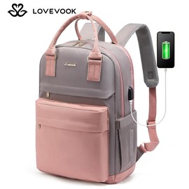 LOVEVOOK Laptop Backpack with USB Port, Backpack Purses for Women, Ideal Travel Backpacks for College, Work, Nursing, Travel, School Backpack, and Personal Item:_Pink_15.6"-11.5"L * 17"H * 7.2"D