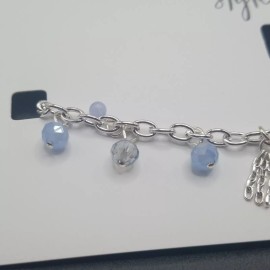 Style&co. Style&co Anklet Silver-Tone Blue Charm Beads Chain Link Tassel 9" +1.5"  - JLY97