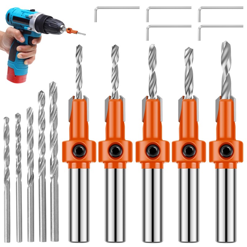 15Pcs Countersink Drill Bit Set Steel Tapered Drill Bits with