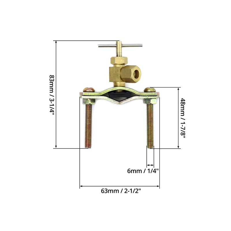 QWORK Self-Tapping Saddle Valve, Pack of 2, Copper Needle Valve