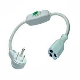 White Angled Plug Heavy Duty On/Off Switch Extension Cord，16-AWG Household Plug Cable with Inline Switch, L=1.4FT