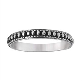 Silverly Frauen .925 Sterling Silber Oxidiertes Einfache Perlen verzierte Schmal Band Ring