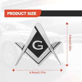 2 pcs Freemason Square and Compass Metal Decal Auto Emblem, 2.75" Chrome Plated Premium Auto Truck Motorcycle Decal Gift Decoration Accessories