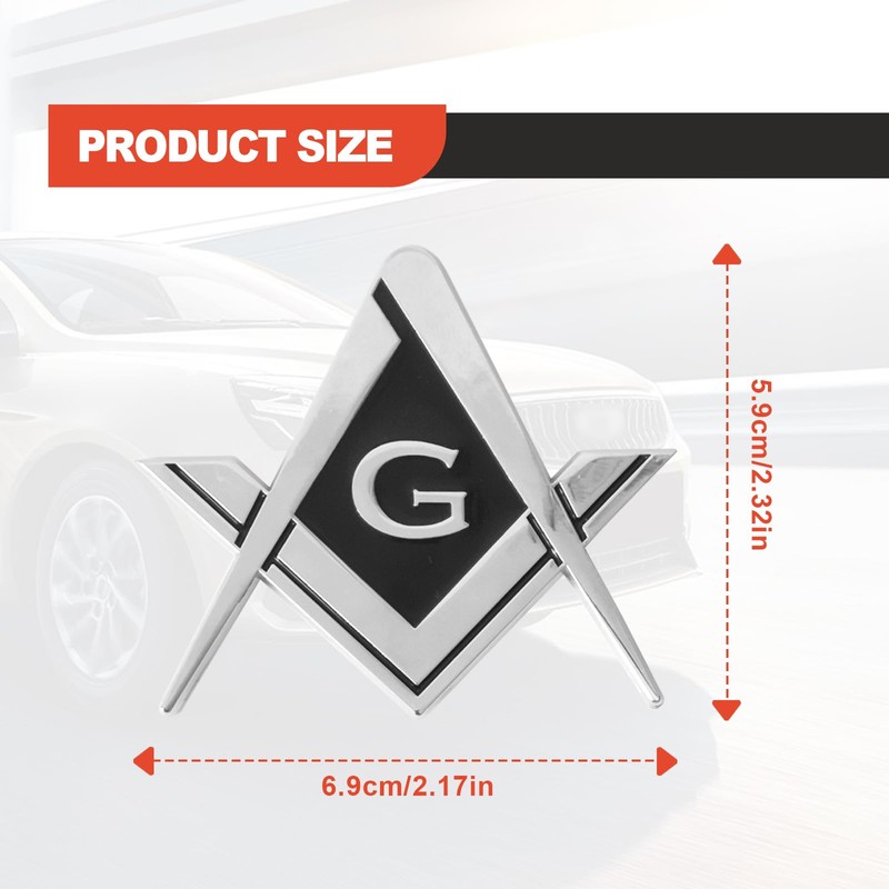 2 pcs Freemason Square and Compass Metal Decal Auto Emblem,
