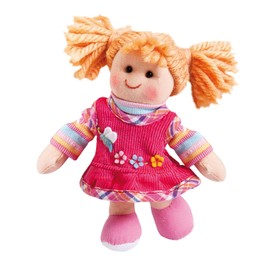 Heless 100 - Stoffpuppe Mädchen Feli mit feschem Kordkleid und Ringelshirt, ca. 15 cm große Weich-Puppe zum Kuscheln, Spielen und Liebhaben