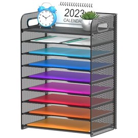Samstar Organizador de escritorio de 9 niveles, bandeja de cartas de papel de malla, estantes de archivos, clasificador de papel con asas, color negro