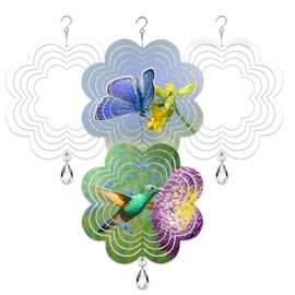 4Pack 8inch Sublimation Wind Spinner Blanks 3D Aluminum Metal Wind Sculpture Kinetic Spinners for Yard and Garden Indoor Art Ornaments Hanging Decoration (Flower)