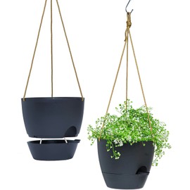 SwinDuck 10 Inch Self Watering Hanging Pots, 2 Pack Hanging Planters with 40oZ Deep Reservior for Indoor Outdoor Plants Flowers, Black