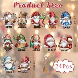 24Pcs Christmas Wooden Gnome Ornaments, Vintage Christmas Ornaments Gnome, Christmas Gnome Hanging Ornaments Decorations for Home Xmas Party Decors, Holiday Party Supplies (Gnome