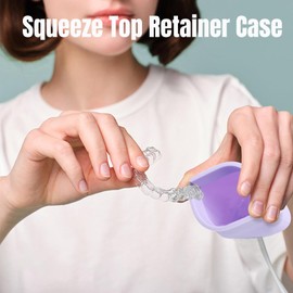YNSHOUNA Retainer Case, Silicone Squeeze Top Retainer Holder with Lanyard, Slim Cute Aligner Case with Vent Holes, Portable Night Mouth Guard Denture Box for Travel (Purple)