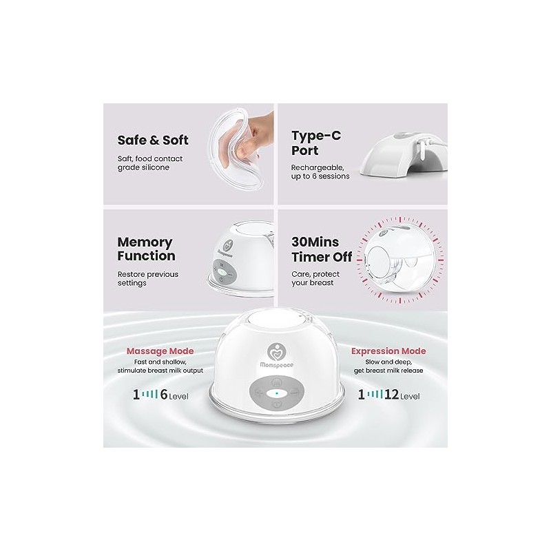 Extractor de leche con control de aplicación, Momspeace Manos Libres