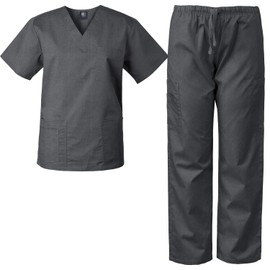 Medgear womens Set Medical Scrubs, Charcoal, X-Large US