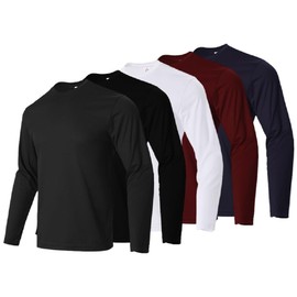 Facitisu 5 Pack Men Long Sleeve T Shirts Quick Dry Athletic Running Activewear Workout Performance Tee Shirts L