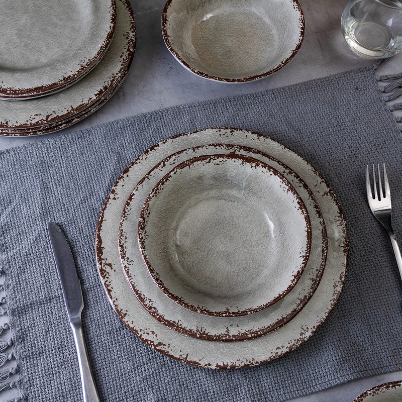 LEHAHA Farmhouse Melamine Dishes Dinnerware Set, 12 Piece Rustic Plates