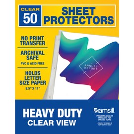 Samsill 50 Pack Heavy Duty Sheet Protectors, Crystal Clear, 8.5x11 Inch Page Protectors for 3 Ring Binder, Letter Size Protectors with Reinforced Holes, Clear Protector, Top Loading, Acid Free
