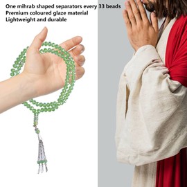 2Pcs Muslim Prayer Beads, 99 Beads Mihrab Separators Count Exquisite Design Tasbih Prayer Beads for Hand Bag, Tamarind Wood Tasbih Prayer Beads Islamic Prayer Beads(Emerald)