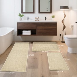 HDFK - Tapete de baño antideslizante de 24 x 16 pulgadas, felpilla de felpa de pelo mediano con respaldo de TPR, ultra absorbente, color caqui, resistente al agua, alfombra de ducha para fregadero