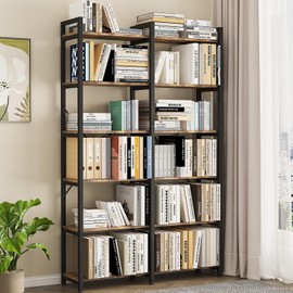 oneinmil Bookshelf 6 Tier, 71.5'' Industrial Wooden Book Shelf with Metal Frame, Large Storage Rack with Open Shelves, Wood Display Bookcase for Home and Office, Rustic Brown