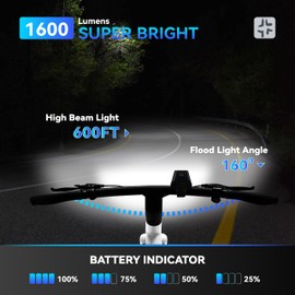 XBT Bike Lights,1600 Lumens Super Bright Bike Lights for Night Riding Safety, USB Rechargeable Waterproof Bicycle Light,6+4 Modes Bike Headlight and Tail Light Set for Kids/commuters/Road/Mountain