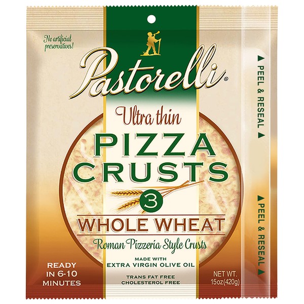 Pastorelli® Whole Wheat Pizza Crust, Ultra Thin and Crispy, Pre-made Pizza Base, 12-inch, 3 Crusts, Pack of 10