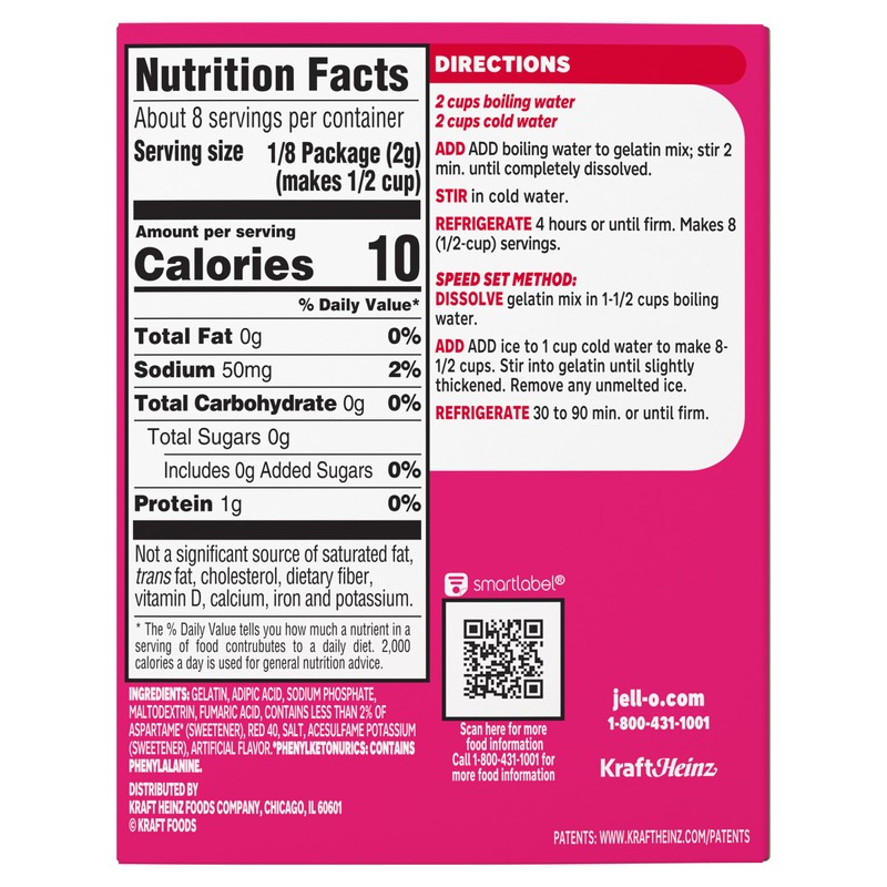 Jell-O Raspberry Sugar Free Gelatin, 0.6 Ounce (Pack of 24)