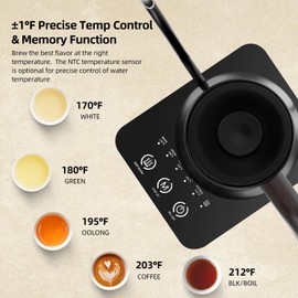 Panana Electric Gooseneck Kettle, Electric Tea Kettles Temperature Control ±1℉ Adjustment and Memory Function, Boil-Dry and Overheat Protection (Gooseneck Kettle with Brown Handle)