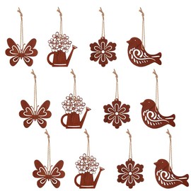 Duoleimi 12 Stücke Vintage Hängedeko Rostoptik Metallfigur - Gartendeko & Osterdeko Zum Aufhängen Für Draußen, Frühlingsdeko Tisch/Fenster - Vogel/Blumen/Gießkanne/Schmetterling Deko Hänger