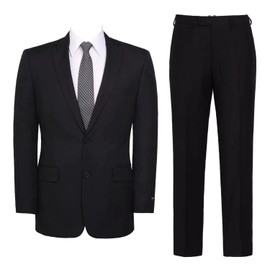 Teemlanny Men's Suit 2 Piece Classic Fit Elegant 2 Buttons Solid Jacket Blazer & Pants Set for Business Wedding Daily Black