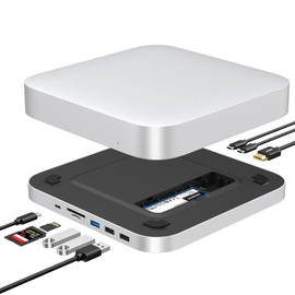 Mac mini Docking Station TypeC (8 in2) Silver Model Number: MC25MH / M.2 Slot Support HDMI 3 Screen / Front USB Type A x 3 USB Type C SD Micro SD Card Reader / Mac Mini M2 Pro Mac Mini M1 Mac Studio